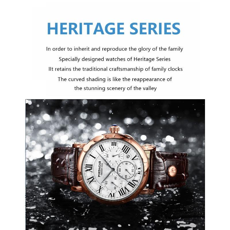 POEDAGAR Men Watch Fashion Chronograph Leather Quartz Watches Waterproof Luminous Sport Sport Wristwatch Six Needle Watch