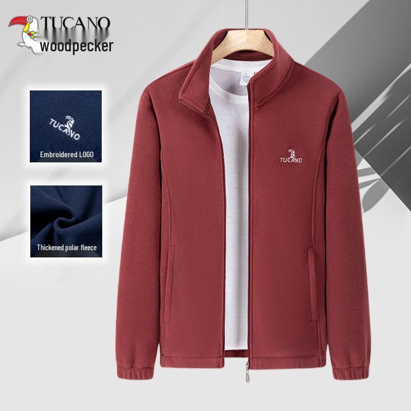 

Woodpecker Men s Thickened Embroidered Fleece Jacket - Warm Stand Collar for Autumn & Winter 2XL (135-150 Jin)