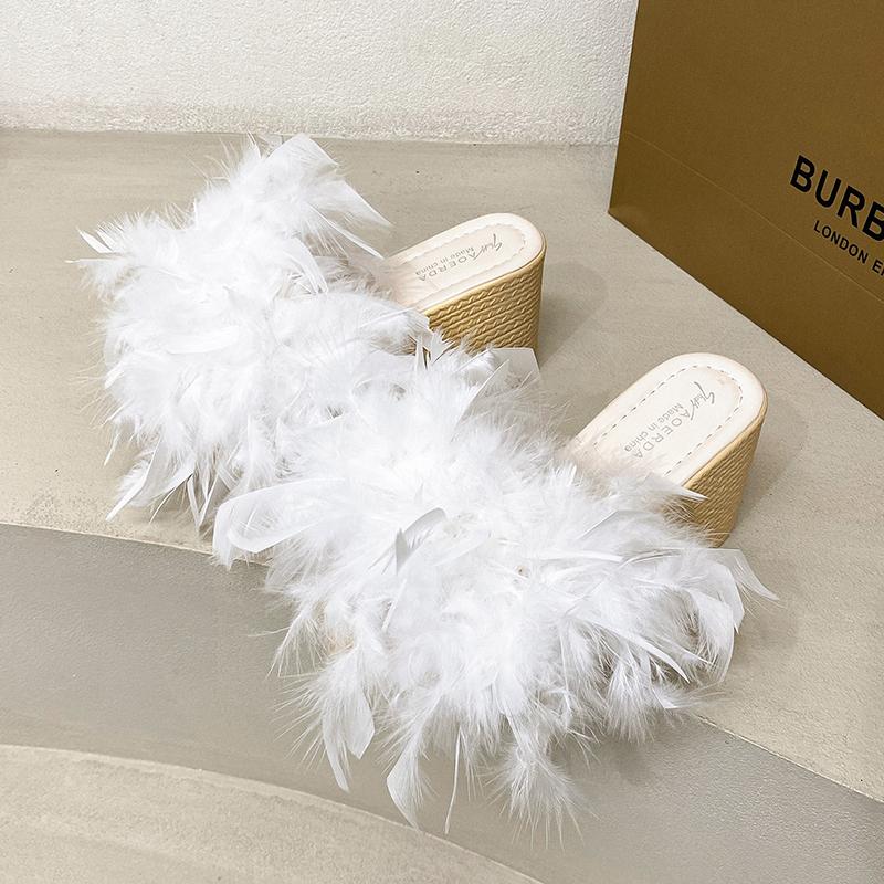 Fashion Aphixta New 7CM Wedge Heel Slides Colorful Real Fur Women Slippers Furry Summer Shoes Platform Hair Slides Big Size 43 Sandals