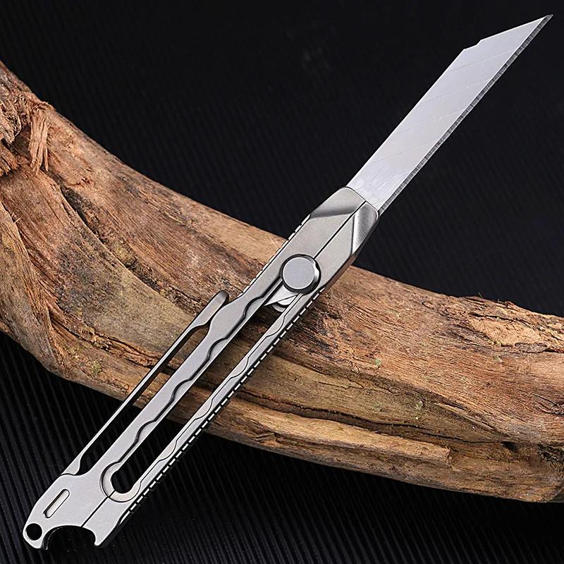 Upgrade Art Telescopic Utility Knife Titanium Alloy Handle Bottle Opener Paper Cutter Pocket Tools GIFT 10PCS Replaceable Blade