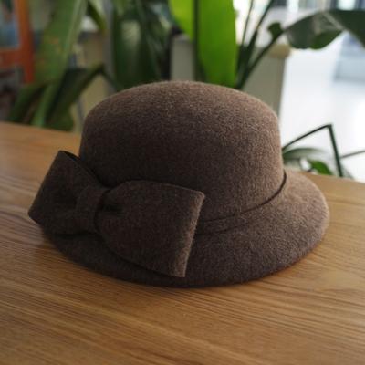French Retro Hepburn Brown Coffee Bow Woolen Top Hat Felt Hat Japanese Autumn And Winter Women'S Elegant Basin Hat