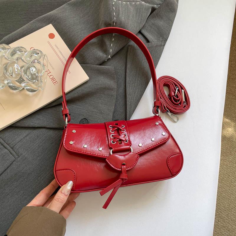 Y2k Rivet Belt Design Pu Shoulder Underarm Bags for Women Solid Color Cool Girls Crossbody Bag Simple Female Phe Handbags