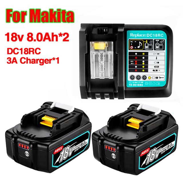 With Charger Bl1860 Rechargeable Batteries18v 8000mah Lithium Ion For Makita 18v Battery 8ah Bl1840 Bl1850 Bl1830 Bl1860b Lxt400