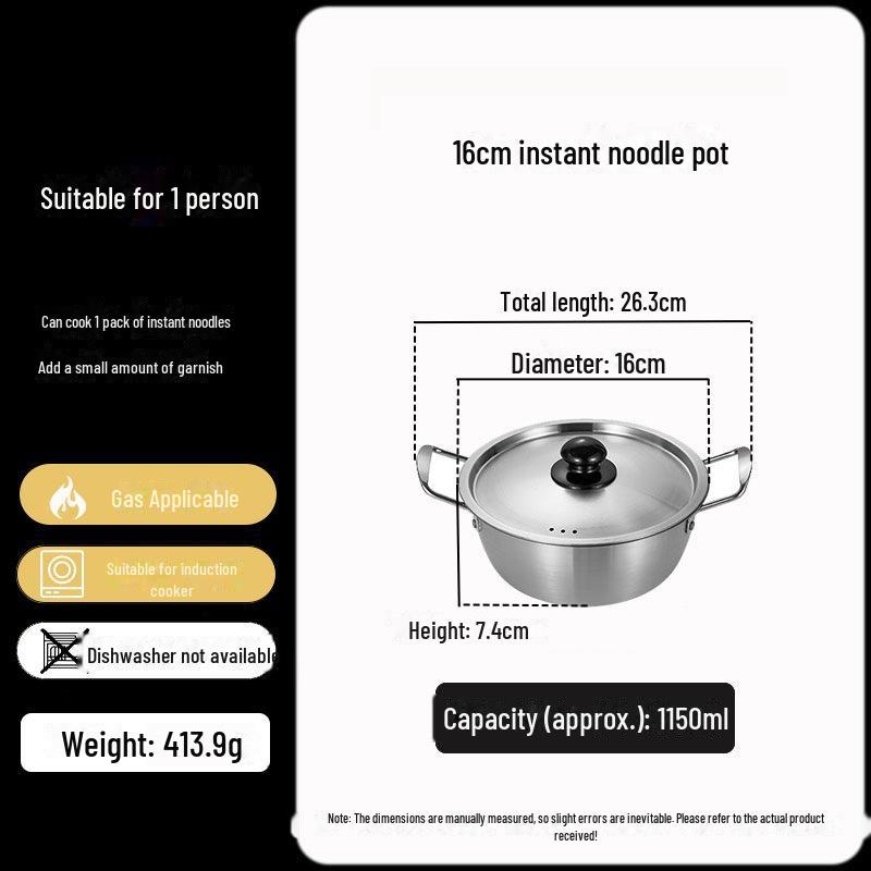 Zlatý korejský ramen hrnec z nerezové oceli s poklicí - dvojité uši, zesílené, ideální na nudle, polévku nebo malé horké hrnce.