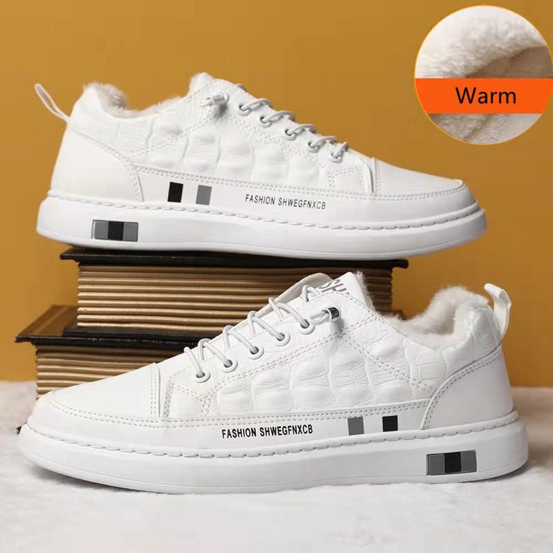 Weiße Sneaker Herren Freizeitschuhe Atmungsaktive Herren Sportschuhe Rutschfest Trendige Outdoor Walking Trainer Herren Leder-Sneaker