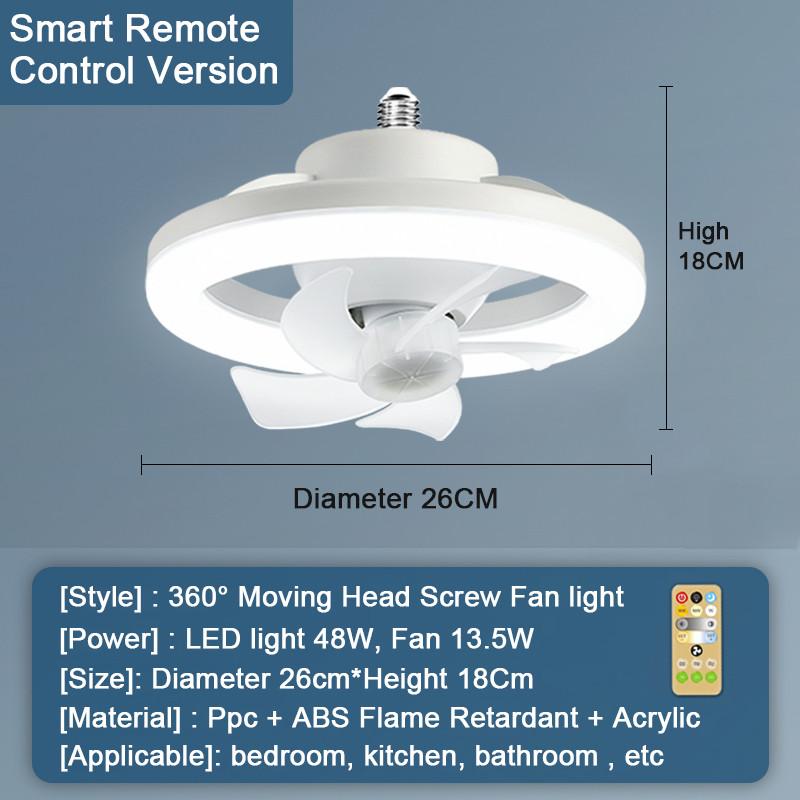 2 in 1 Electric Ceiling Fan Light Household 360° Moving Head Screw Fan light Stepless Dimming E27 Lamp Cap Fan Lamp