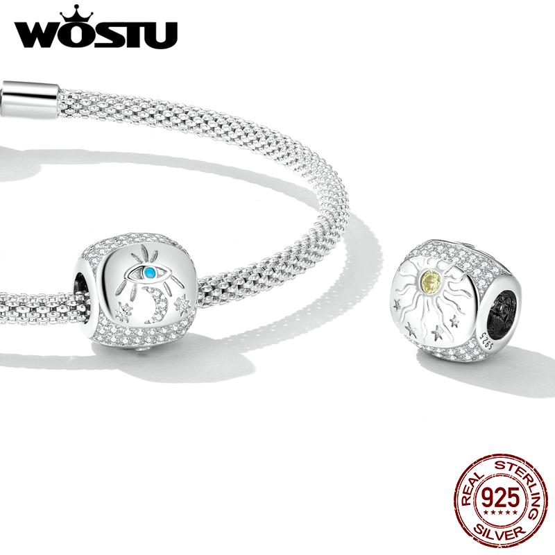 

WOSTU 925 стерлингового серебра Классический синий Lucky Symbol Шарм Бисер Pendent Женская подгонка Оригинальный DIY Браслет Браслет Ювелирные изделия Подарок 925 silver