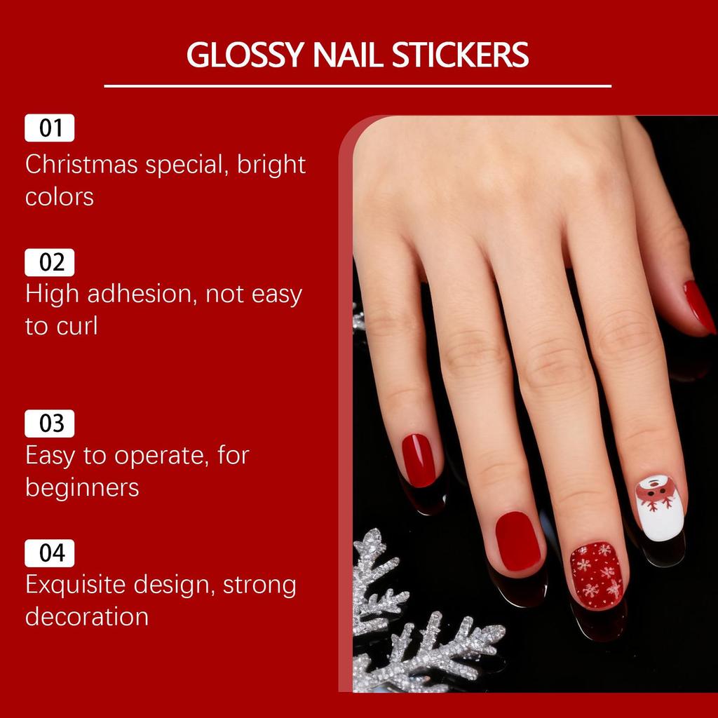 Nymixa Christmas Glitter Nail Art Stickers - DIY Soft Gel Set for Festive Nail Designs