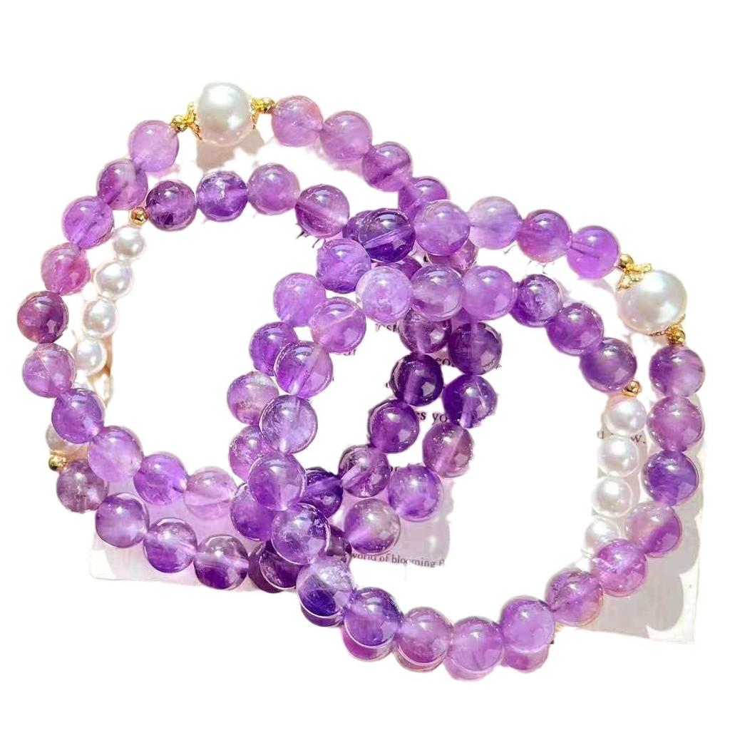 8Mm Retro High Quality Natural Amethyst Artificial Crystal Pearl Multi-Circle Bracelet Bracelet.