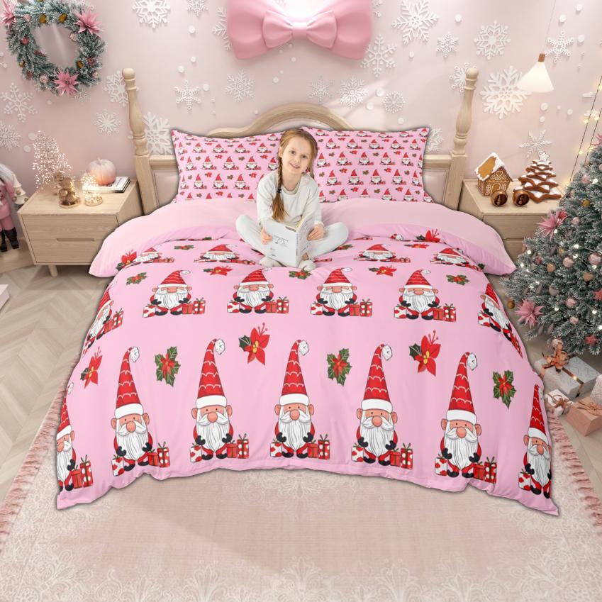 Homewish Kids Happy New Year Duvet Cover Set For Boys Girls Cute Snowman Santa Claus Bedding Kawaii Xmas Tree Gnome Bed Set