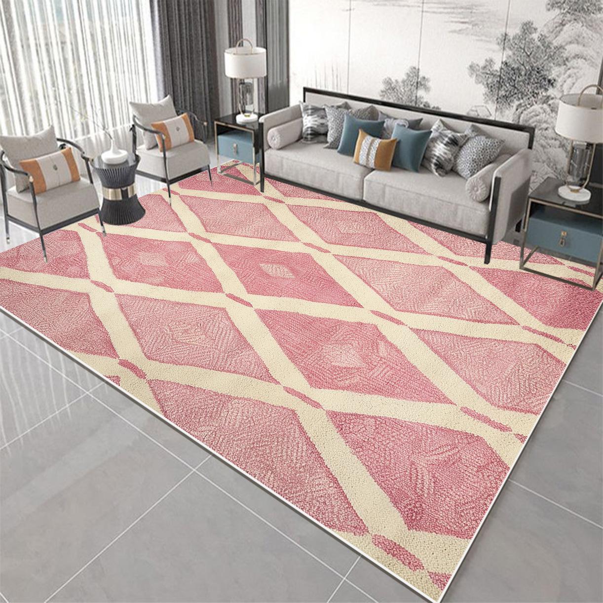 

Minimalist Pink Checkerboard Bedside Carpet Non-slip Washable Large Area Rug for Girls Bedroom Living Room Lounge Floor Mat 60*90cm
