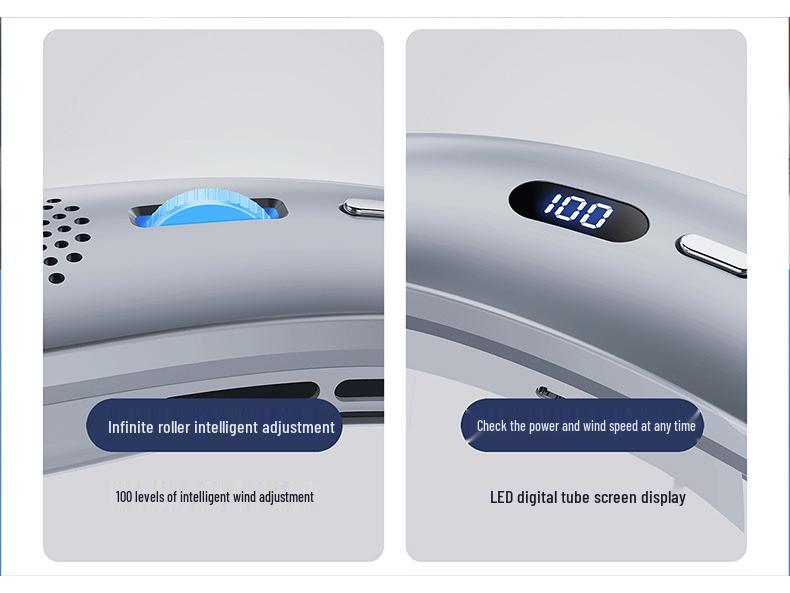 100-Speed Digital Display Portable USB Neck Fan for Students and Outdoor Sports
