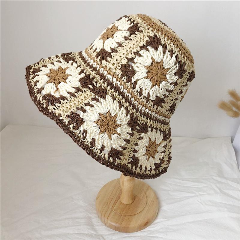 Hot-selling handmade crochet flower straw hat summer big brim sun hat women's travel sun protection hat vacation beach hat tide