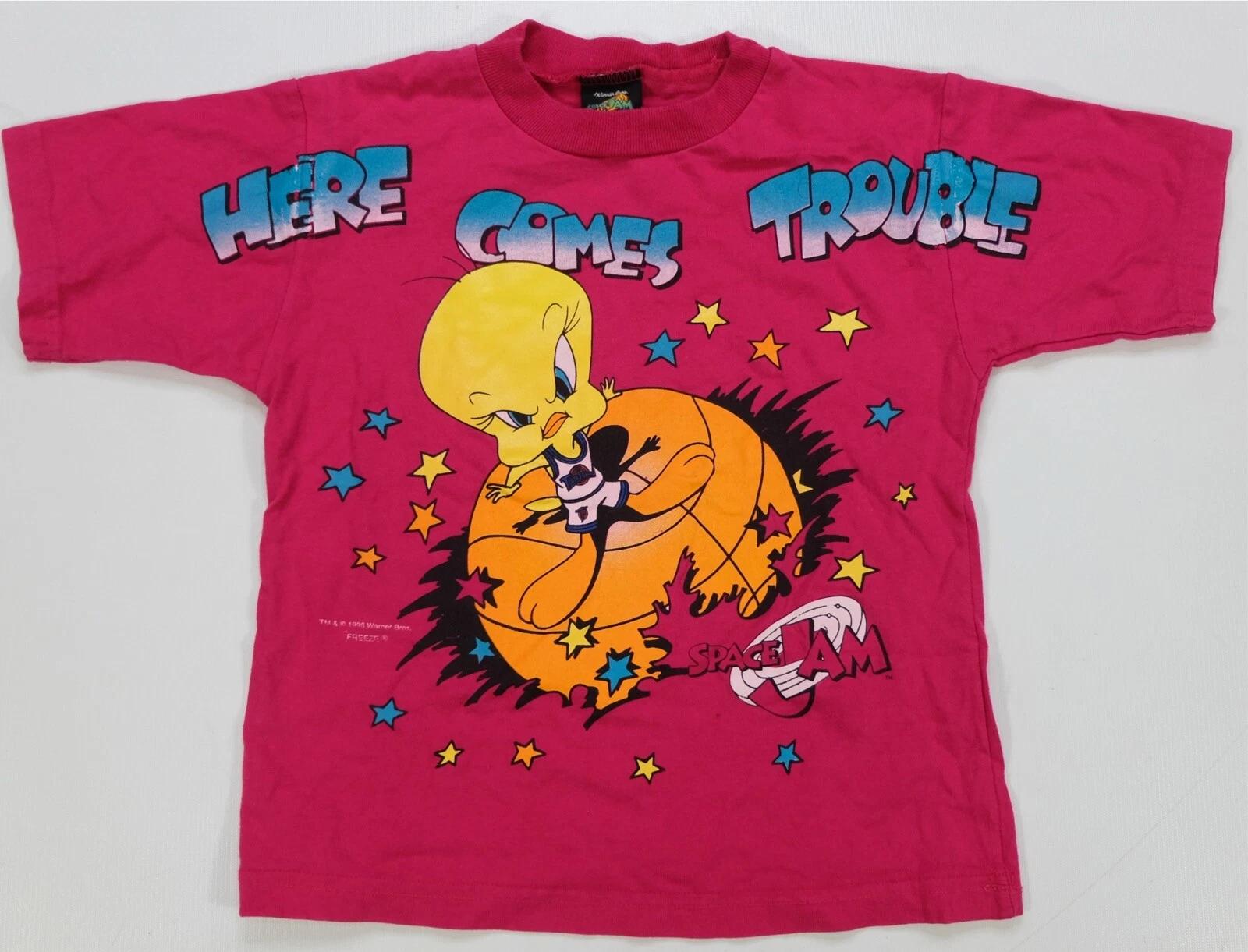 Rare Vintage Looney Tunes Space Jam Here Comes Trouble Tweety 1996 T Shirt 90s L L