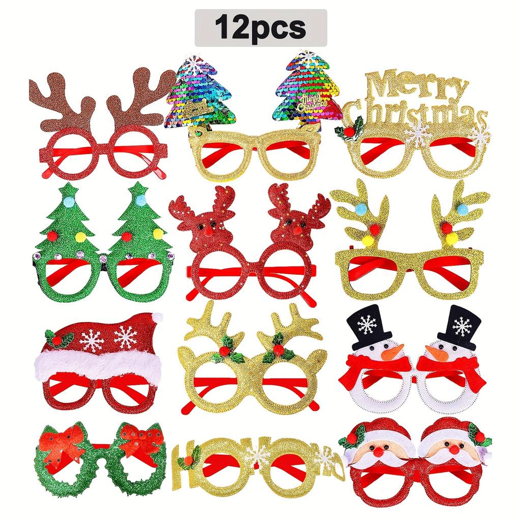 12 stk Julepannebånd brilleramme Halloween Valentinsdag briller Julenisse briller fest Jul