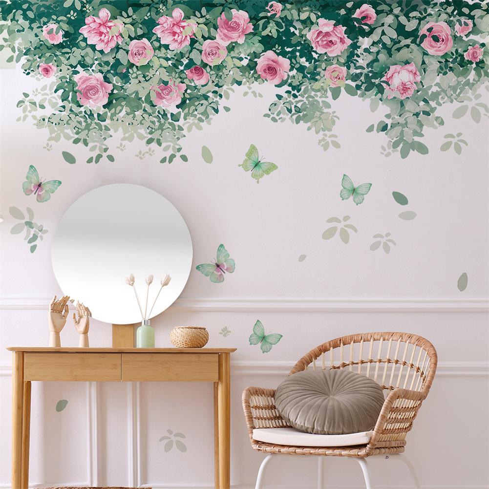 Green Leaf Wall Decals Plant Flower Butterfly DIY Removable Wall Stickers Peel And Stick Art Wallpaper For Living Room