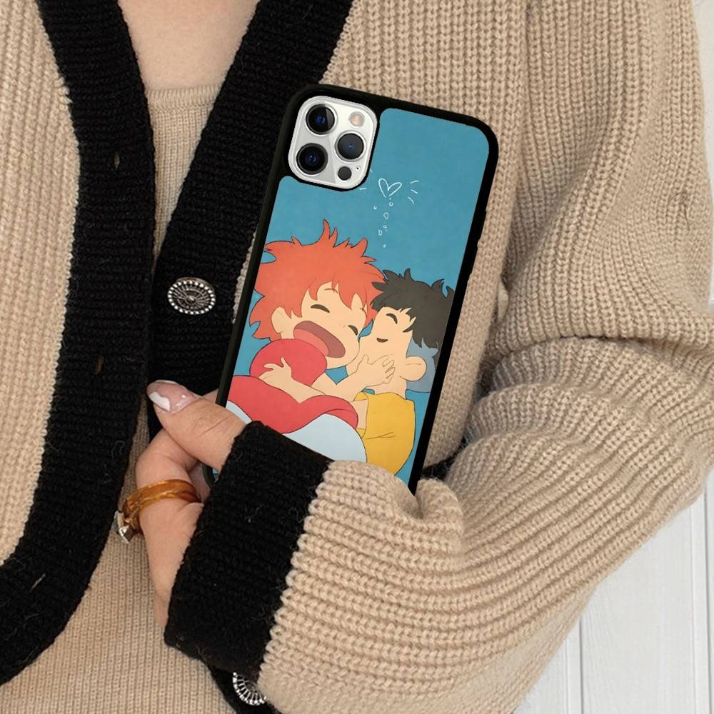 

Cute P-Ponyo Movie On The Cliff Phone Case For IPhone 11 12 13 14 15 16 17 Pro Max Plus PC+TPU Shockproof Shell iPhone 14