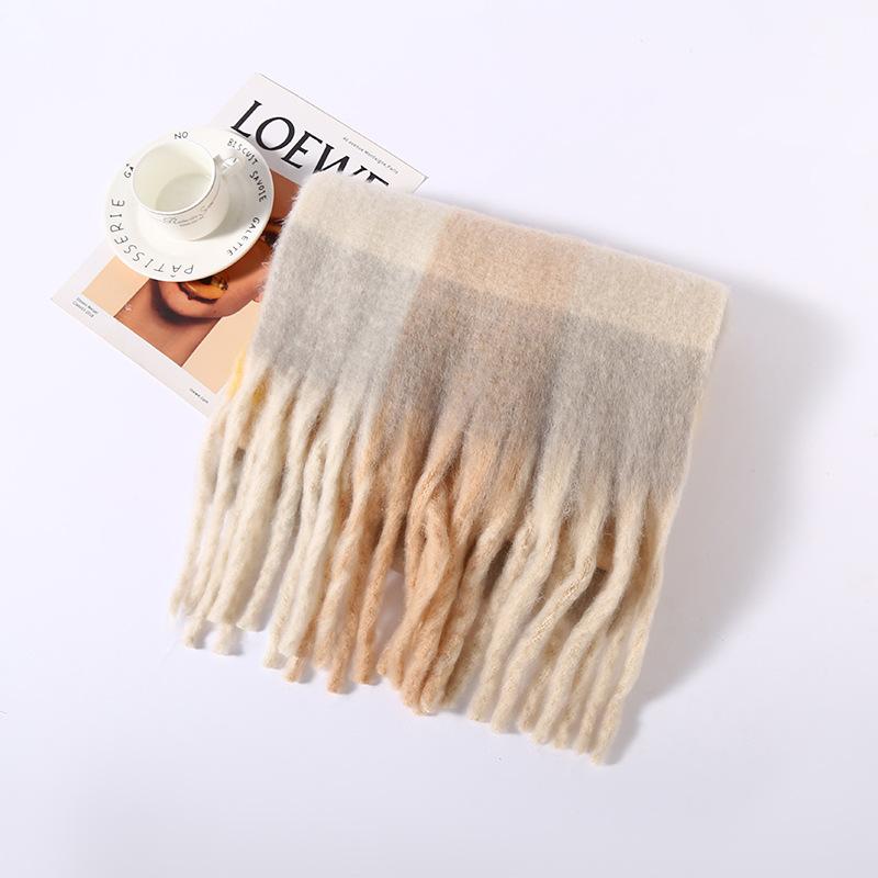 Autumn and winter new style warm pull hair color grid scarf fashionable versatile outer