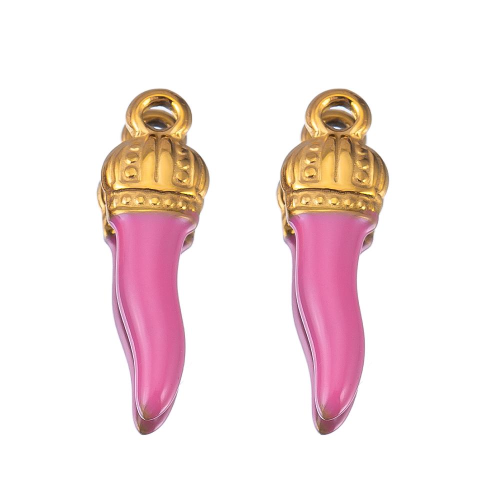 2/5Pcs Stainless Steel Series Pink Purple Elegant Cute Pendant Gold Bottom Pendant DIY Necklace Jewelry Handmade Accessories
