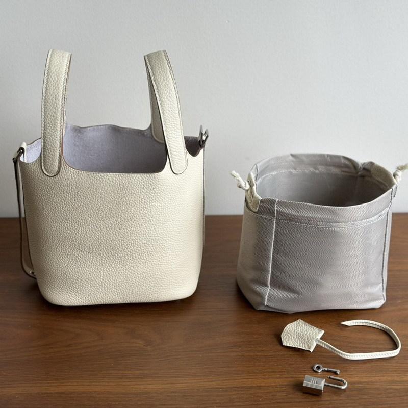 New leather first layer cowhide lychee pattern bucket bag handbag vegetable basket bag women's bag