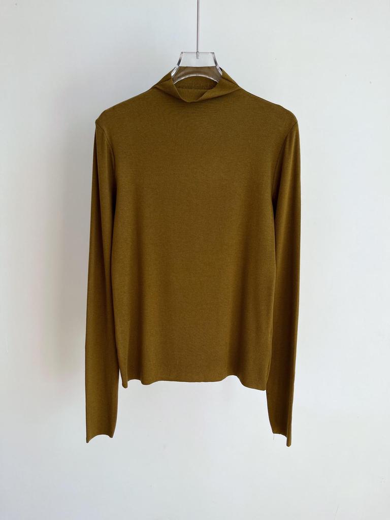 Women's Cashmere Semi-High Neck Long-Sleeve Slimming Top - Autumn/Winter Versatile Solid Color Innerwear