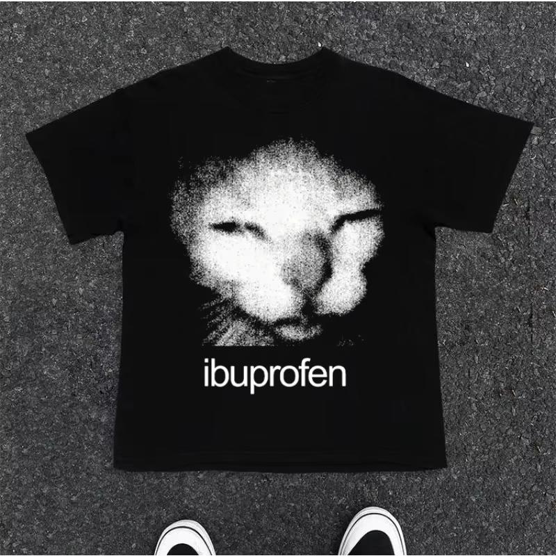 sherk2025 Vintage Funny Ibuprofen Cat Meme Graphic T Shirt Men Women Humor Fashion Y2k Tops Tee Oversized Casual Streetwear L