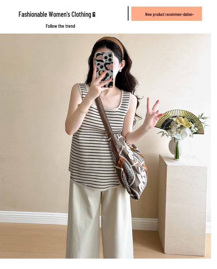 Maternity Petite Striped French Long Sleeve Shirt Set - High-End Spring/Summer Design