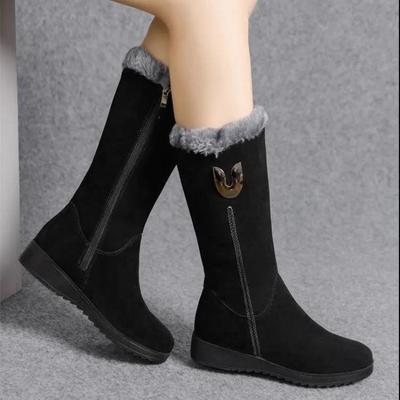 Stivali da Neve Invernali 2025 Scarpe da Donna Ispessite Mezzo Polpaccio Tacco a Zeppa Antiscivolo Caldi Cotone Stivali da Donna Zip Laterale Scarpe con Plateau