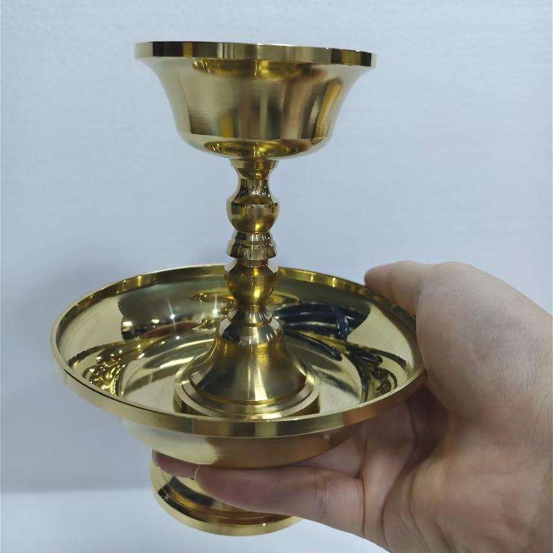 1pc Buddhist Guardian Cup Furnishing Copper Handicraft Polishing Tibetan Tribute Buddhism Holy Water Plate Home Candle Holder