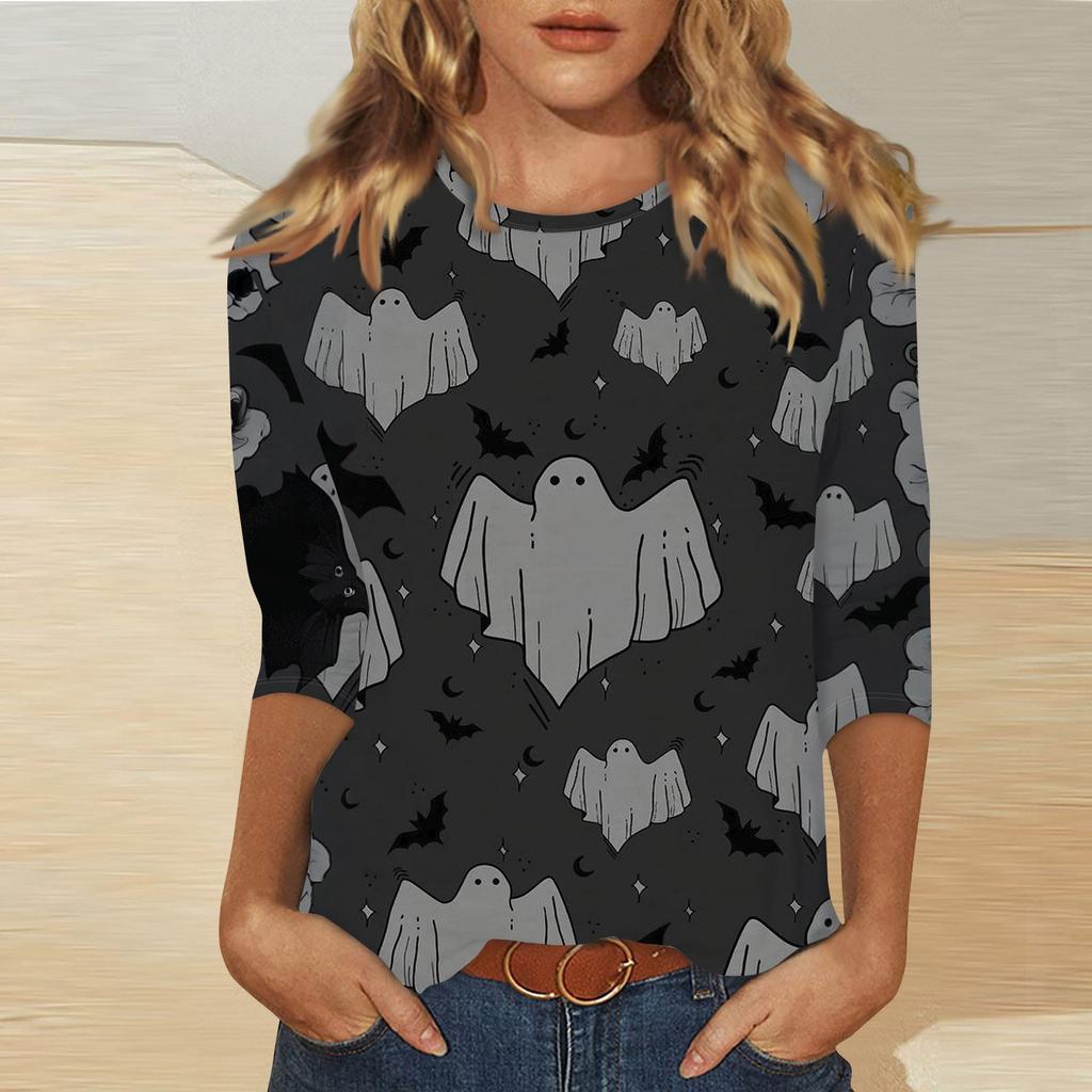Women's Fashion Casual Round Neck Printed 3/4 T-shirt Top