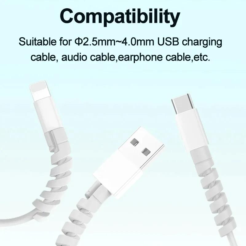 10pcs Cable Protector Silicone Charge Cable Spiral Winder Wire End Cord Savers Cover For Phone USB Charger Cable Accessories