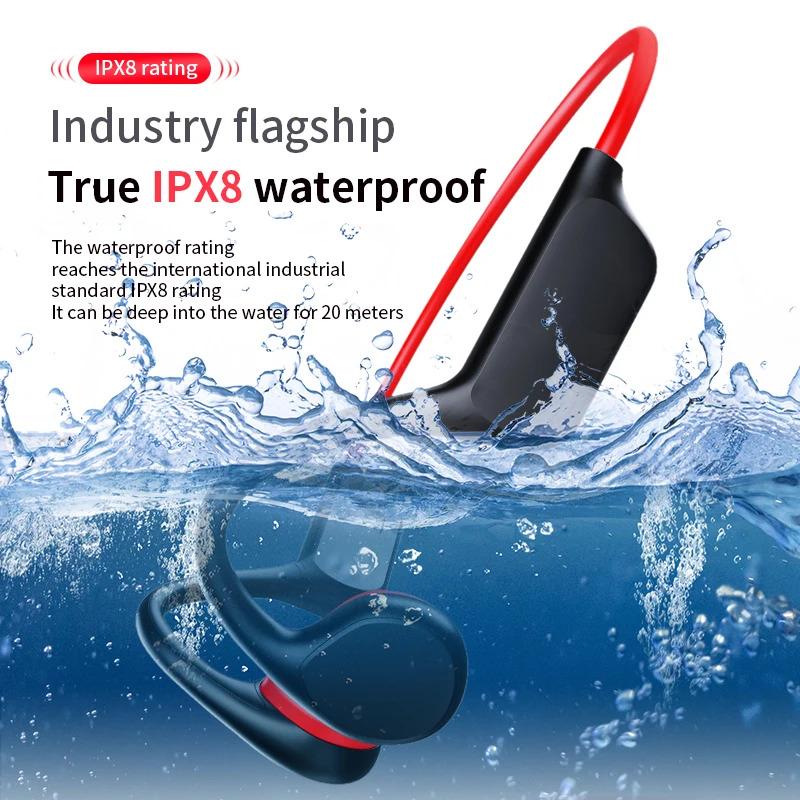 True Bone Conduction Headset IPX8 32GB Bluetooth 5.3 Wireless Swimming Headphone With Microphone Waterproof Exercise Fitness