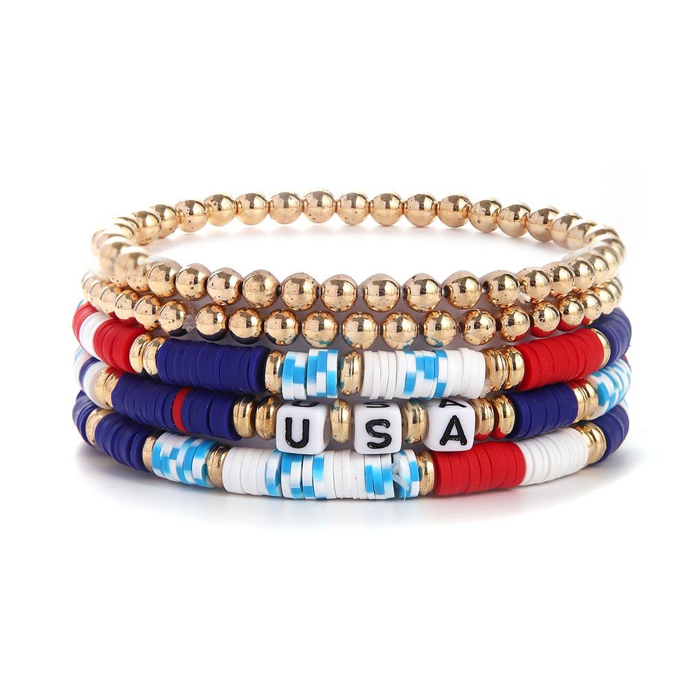 Popular Independence Day Bracelet 1-pack combination, personalized American flag letter beaded beaded jewelry