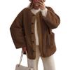 Women's Fleece Long Sleeve Button Front Plush Coat with Contrast Binding Multi Color Outerwear