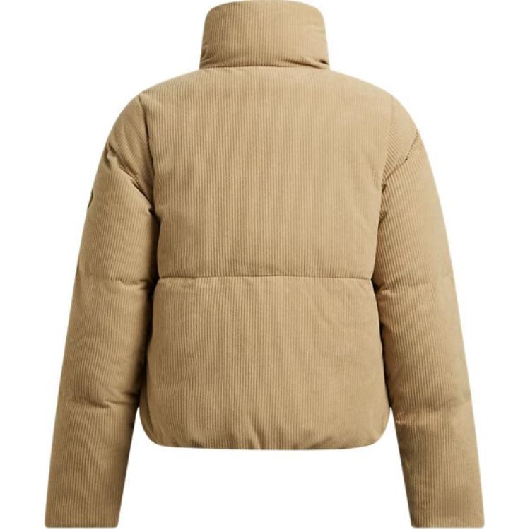 Under Armour Coldgear Limitless Teplá prošívaná bunda s vysokým límcem a dlouhým rukávem pro ženy, svrchní oděv, velbloudí hnědá 1384652-263