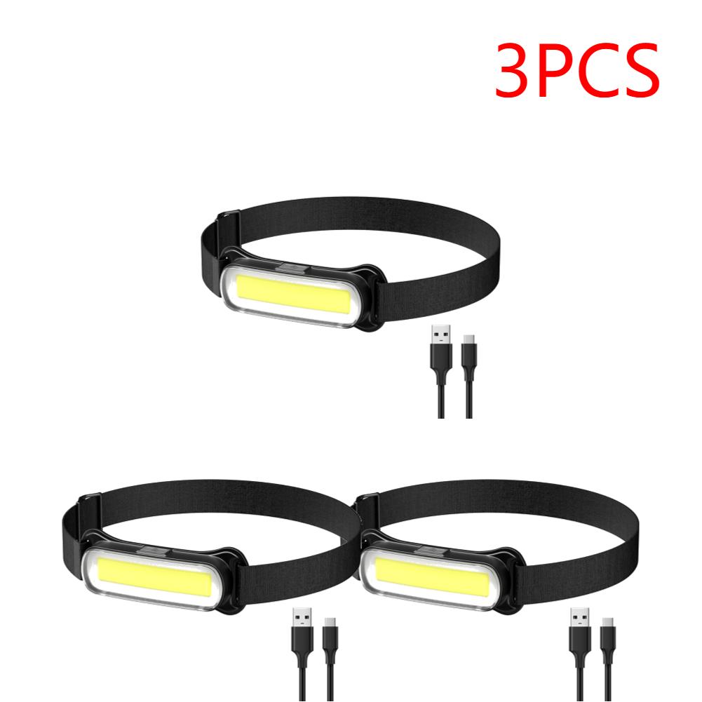 2-10PCS USB LED Headlamp 3 Modes Flashlight Waterproof Head Light Adjustable Headband for Camping Fishing Running Biking