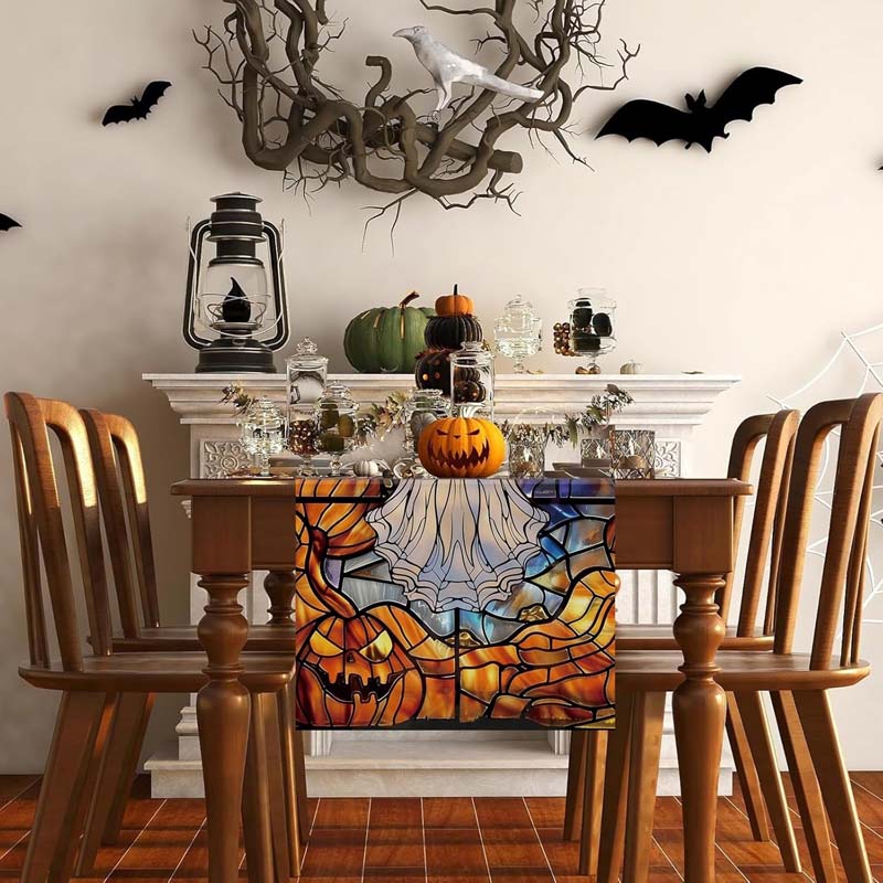 Дорожка для стола на Хэллоуин Призрачная тыква Церковные витражи Готические дорожки — фото 5