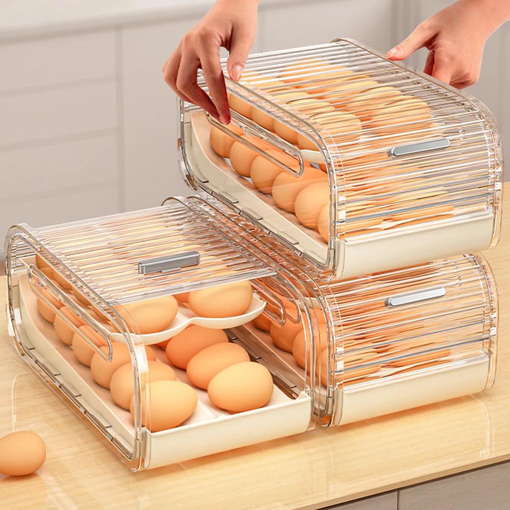 New Rolling Egg Storage Box Double-layer Storage Rack Automatic Egg Rolling Device Refrigerator Egg Storage Box Kitchen Crisper
