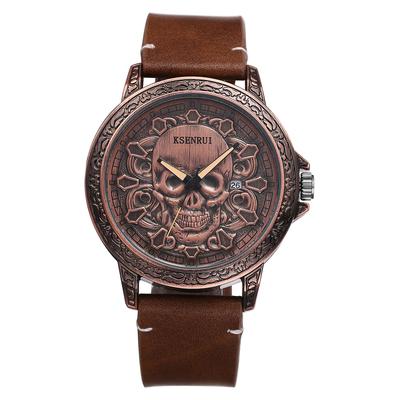 Punk Skull Watch with Genuine Leather Skeleton Skull Antique Leather Watch with Waterproof Analog Quartz Gothic Accessory Perfect Gift for and