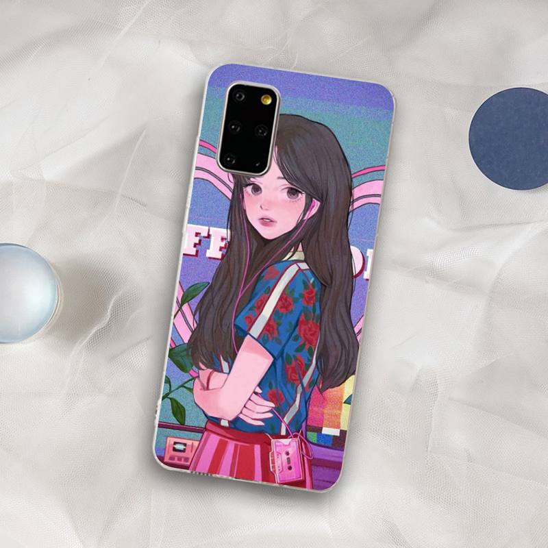 INS Kawaii Japanese Anime illustration Girl Phone Case for Samsung S21 A10 for Redmi Note 7 9 for Huawei P30Pro Honor 8X 10i
