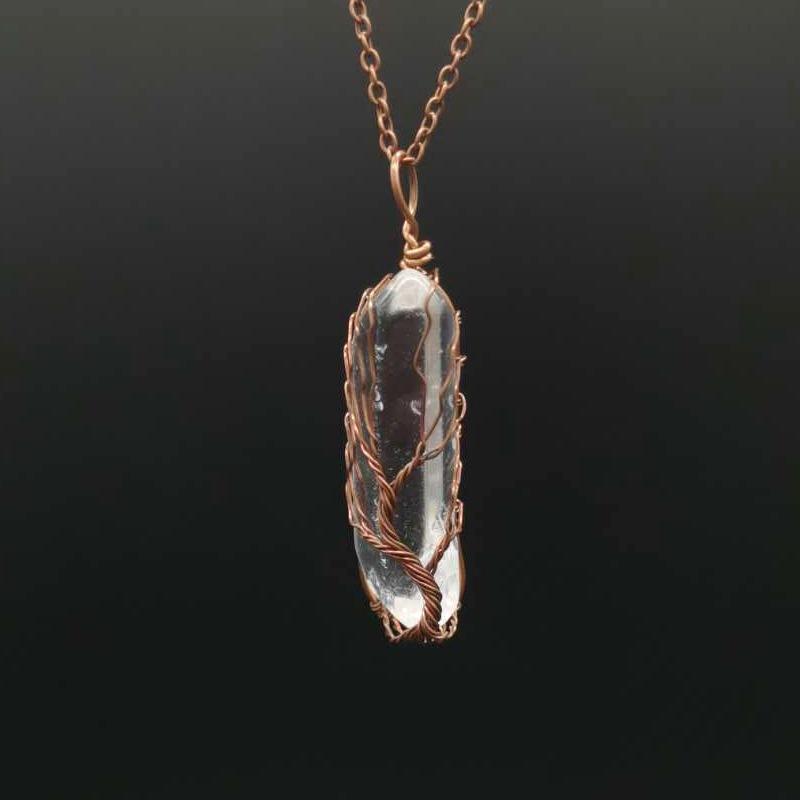 

Hand-Wound Colorful Crystal Stone Necklace, Crystal Pillar Tree Of Life Necklace N523 pure natural