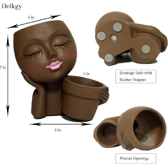Face Flower Pot Head Planter, Black Woman Unique Planters for Indoor Outdoor Plants, Novelty Plant Pots Lady Vase with Drainage Hole Home Garden