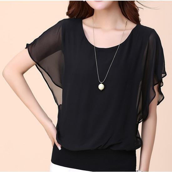 HNXC Commuter T-shirt Ruffled Short-sleeved Chiffon Blouse for Women Shirt