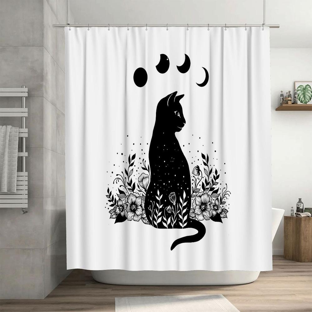 Floral Cat Shower Curtain Gothic Forest Animal Pattern Bathroom Decor Vintage Nature Home Decor Wall Hanging Tapestry Art