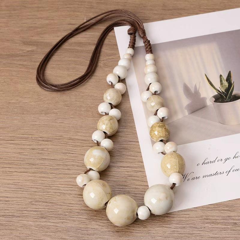 JMXD-Keramický náhrdelník Kreativní Retro Etnický styl Ručně tkaný Řetízok na klíční kost Literární Všestranný Keramické doplňky k náhrdelníku