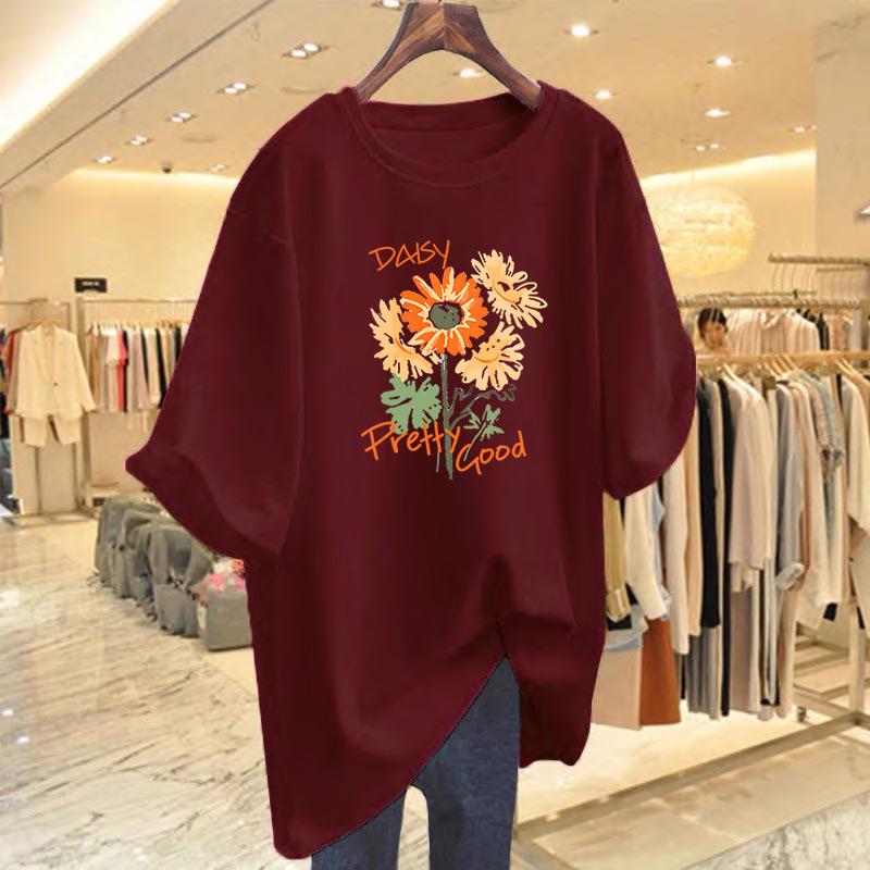 

Женская футболка большого размера с коротким рукавом и принтом - Лето 2025 Свободный крой Круглый вырез S