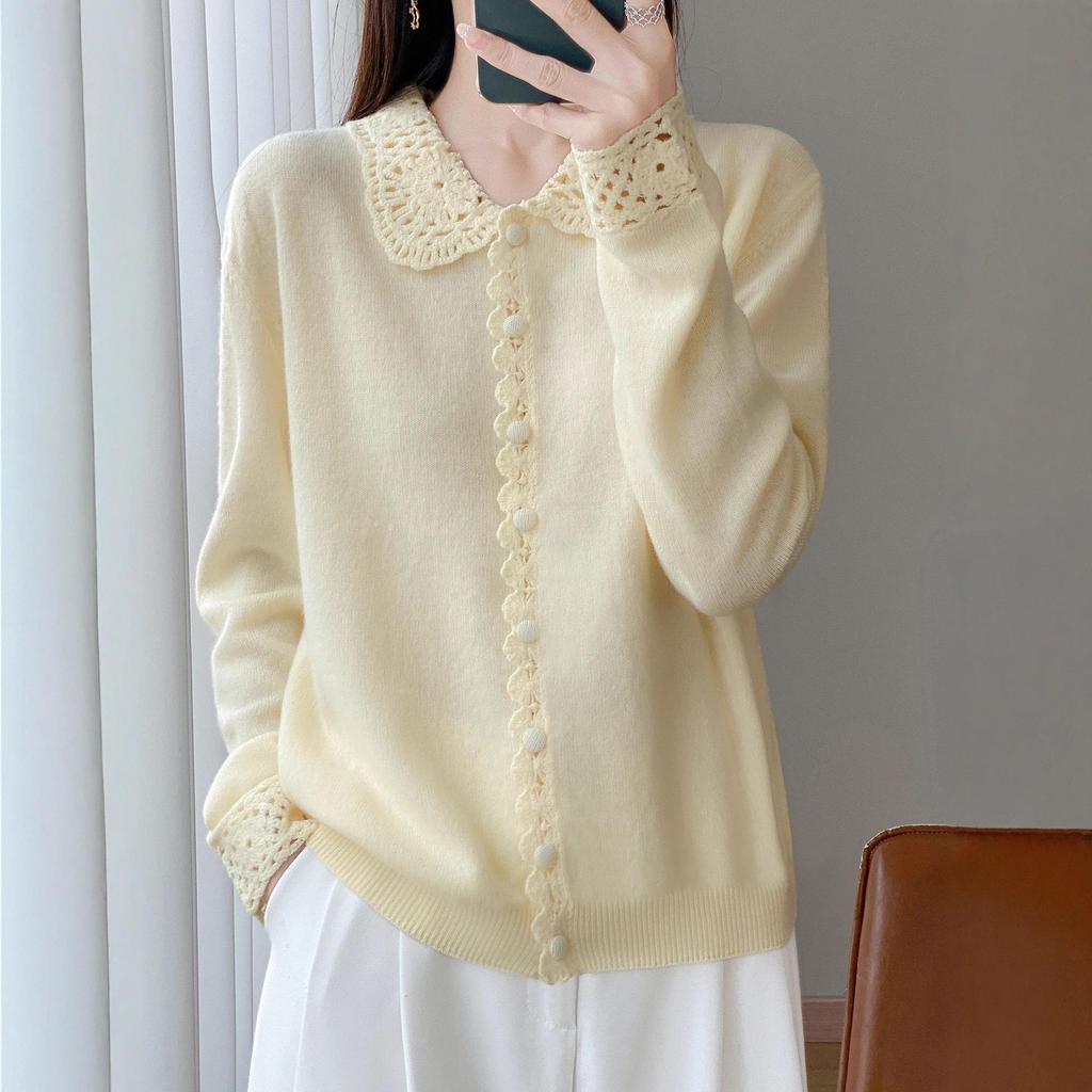 Women's Wool Polo Collar Cardigan: Fashionable, Versatile, Age-Reducing Cashmere for Autumn/Winter.