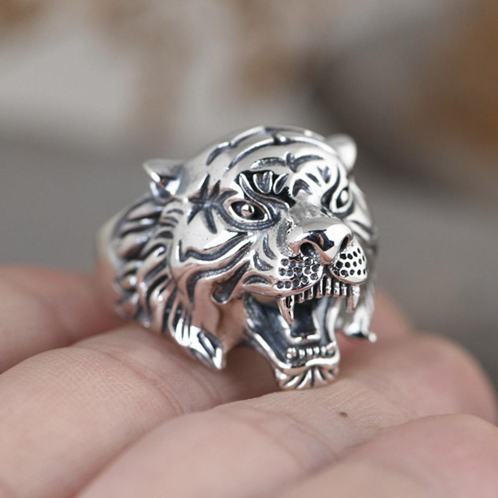 Tiger Ring for Men's Personality Exquisite Animal Jewelry Titanium Steel Retro Tiger Head Ring Antique Adjustable Open Ring 1PCS