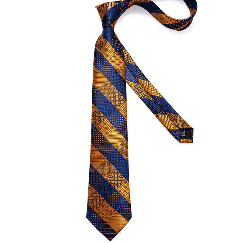 Dibangu Ties for Men Orange New Design Silk Tie Mens Necktie Hanky Cufflink Alloy Ring and Tie Tack Pin Set for Formal Party