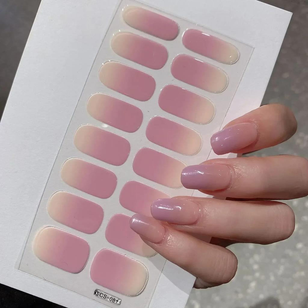 2025 Semi-cured Gel Nail Stickers Solid Color Nail Semi-baked Tips Full UV Nail Need Decals Paste Lamp N0R7